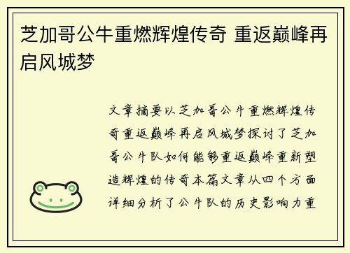 芝加哥公牛重燃辉煌传奇 重返巅峰再启风城梦